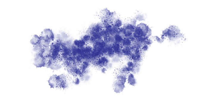 Abstract splatter illustration of a navy blot on solid black background artfully done