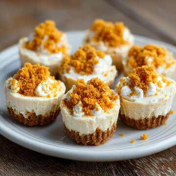 Mini Cheesecake Bites with Crumble Topping on Plate