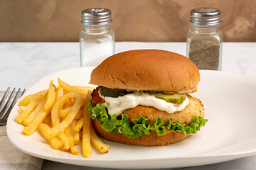 salmon burger  with french fries