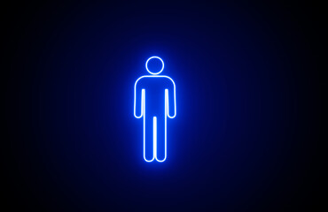 Neon glowing blue color male toilet icon on black background. Neon Bathroom Glyph Icon. Glowing man toilet symbol icon set, WC pictogram. Boy toilet sign. Father bathroom.