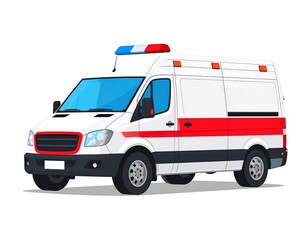 Detailed cartoon illustration of an emergency ambulance van isolated