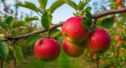 Obraz premium Ripe Apples on a Branch in an Orchard.