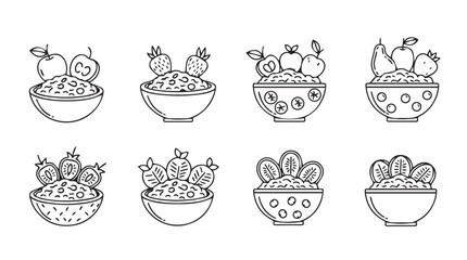 Collection of eight potted cactus plants in a simple line drawing silhouette style