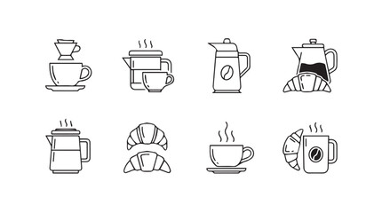Collection of coffee brewing methods and breakfast items silhouette