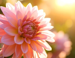 Close-up of a beautiful pink dahlia flower in sunlight