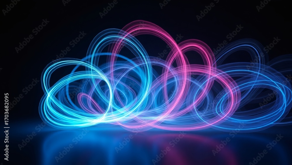 Poster abstract illustration of neon light trails swirling and creating a mesmerizing pattern