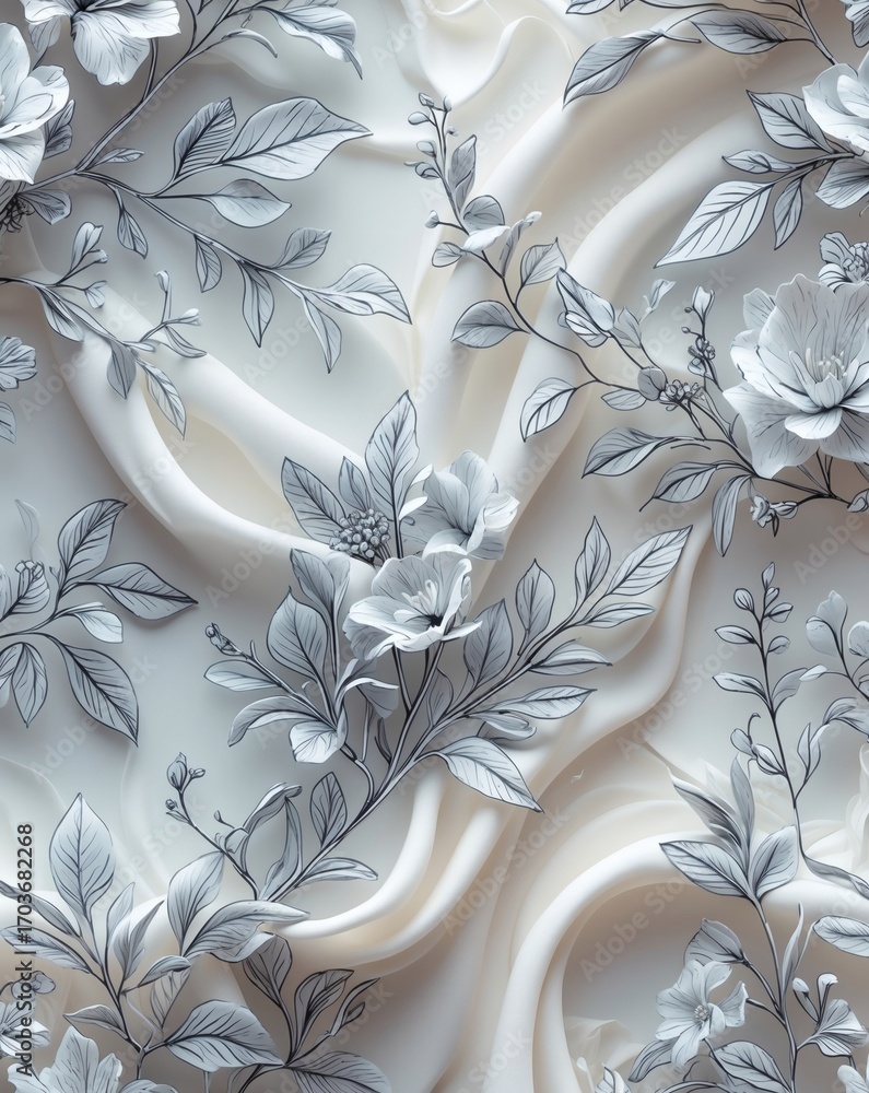 Poster floral and silky texture background design. the delicate petals and leaves intertwine in a seamless 