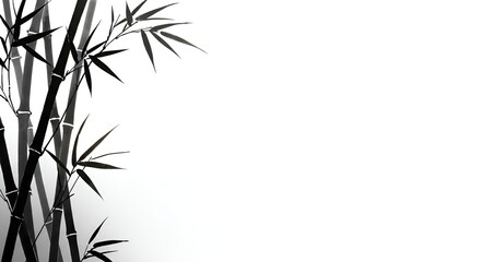 Naklejka premium Silhouette of bamboo stalks and leaves in a Japanese sumi-e ink painting style with white space