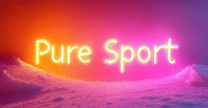 Bright neon text reads Pure Sport over vibrant pink, orange clouds. Bold typography creates striking visual impact. Simple design. - Powered by Adobe