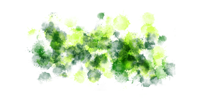 Abstract splashes of vibrant green and chartreuse paint create a dynamic texture.