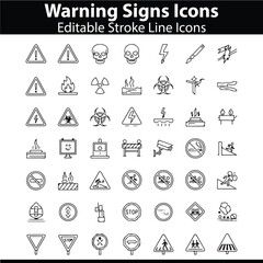 Warning Signs Icons – Caution, Safety, Hazard, and Alert Symbol Vector Set