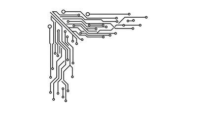 Abstract black and white circuit board corner element, a futuristic technology vector illustration