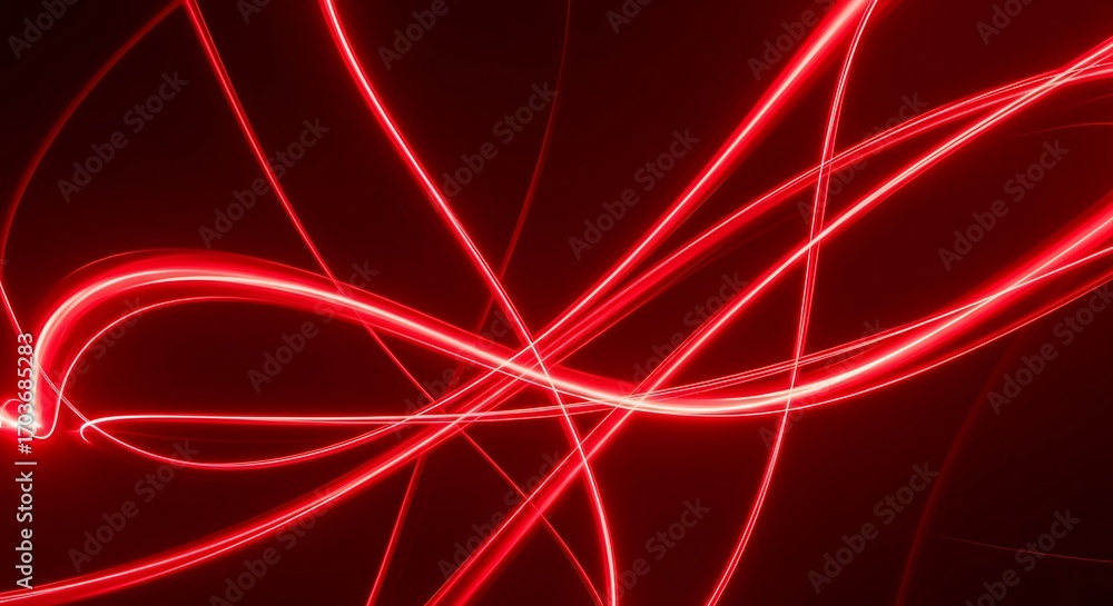 Poster abstract red light trails swirling and intertwining on dark background glowing