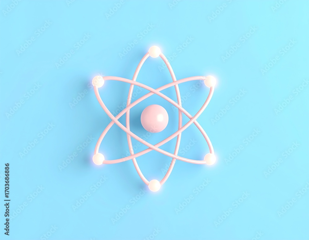 Poster a three dimensional representation of an atom symbol showing electrons orbiting a nucleus