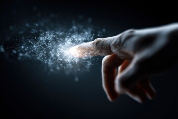 Close-up of a hand interacting with digital data