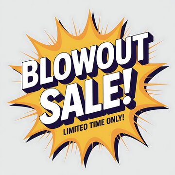 Explosive yellow starburst graphic announcing a blowout sale with text limited time only