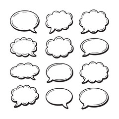 Black and white cartoon speech bubbles with blank space message dialog