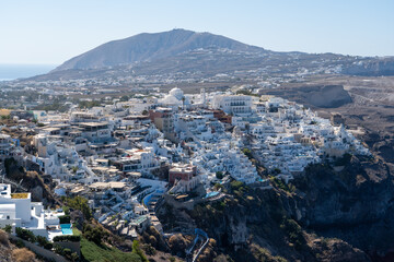 View of the town of Fira on Santorini. Romantic vacation on the Greek island.