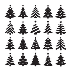 Black Christmas Tree Icon Isolated on White Background Winter Holiday Decoration