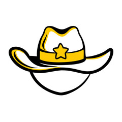 Yellow cowboy hat with star emblem on black background