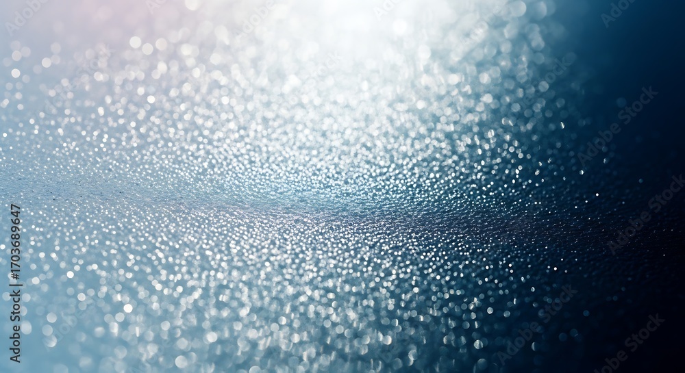 Poster close-up macro of water droplets on blue surface with bokeh lights image photo