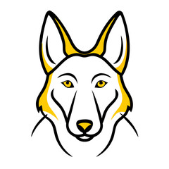 Minimalist yellow wolf face logo on black background