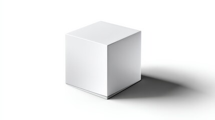 Minimal White Cube Casting Shadow on White Background