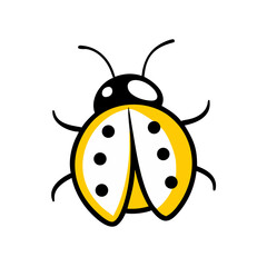Stylized yellow ladybug icon with black dots on a black background