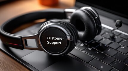 Customer Support Headset on Laptop Keyboard