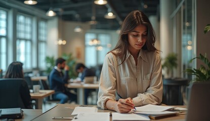 professional Indian woman reviewing documents in office