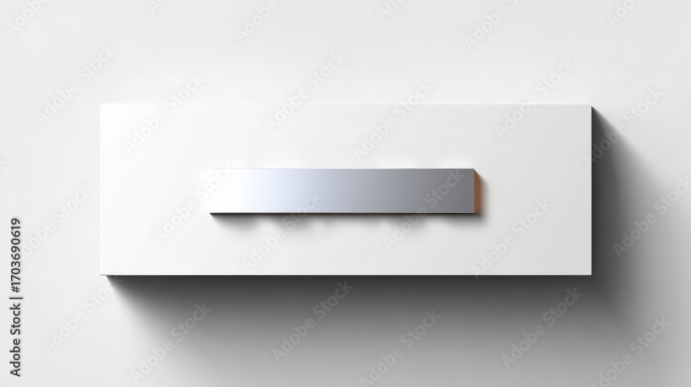 Wall mural metallic rectangular button on white 3d block with shadow