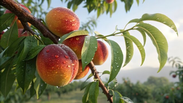 ripe peaches on tree