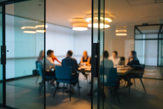 Diverse business team collaborating in a modern conference room, fostering innovation and strategy