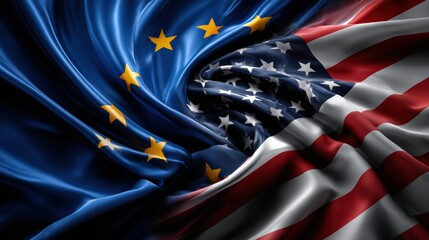 Waving USA and EU Flags Merged Together