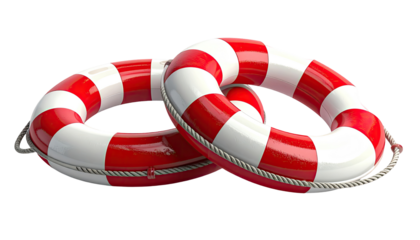 Two linked life preservers, red and white striped, rendered realistically
