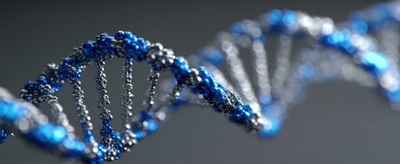 3D DNA helix, blue and gray beads