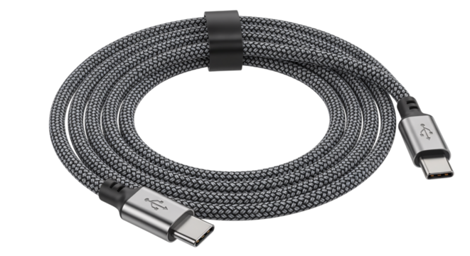 Braided usb typec charging cable isolated on transparent background