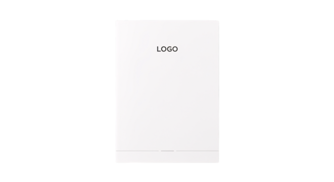 White notepad with logo text isolated on transparent background