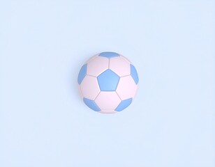 Fototapeta premium Close Up 3D Render Of A Soccer Ball With Pastel Pink And Blue Panels Floating On A Light Blue Background