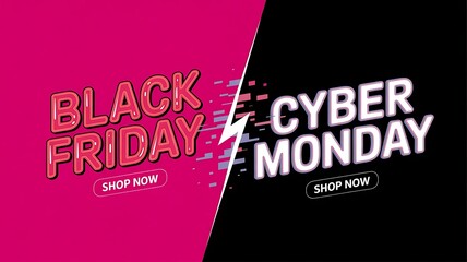 Black friday and cyber monday sale announcement with shop now call to action