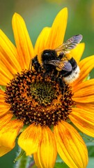 Close-up of a bee on a sunflower
