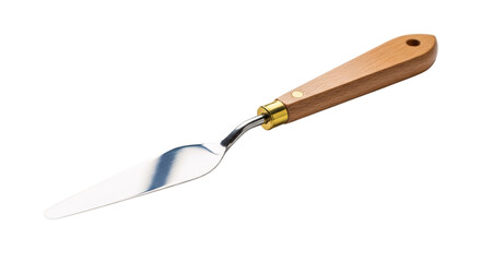 Artists palette knife with wooden handle isolated on transparent background