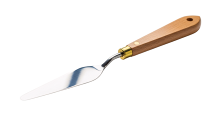 Artists palette knife with wooden handle isolated on transparent background