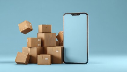 Obraz premium Smartphone surrounded by cardboard boxes