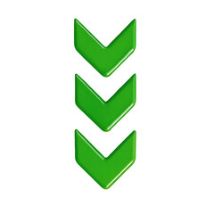  glossy green 3d downward chevron icon png with transparent background for ui navigation scroll direction pointer symbol modern design asset