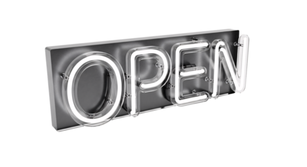 Neon open sign isolated on transparent background
