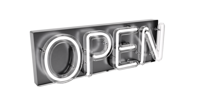Neon open sign isolated on transparent background