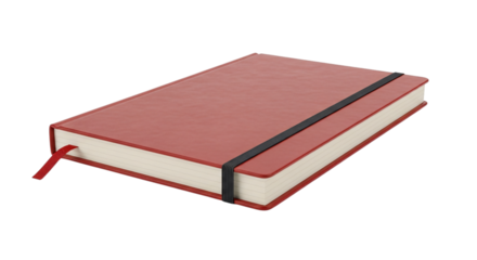 Red notebook with elastic band isolated on transparent background