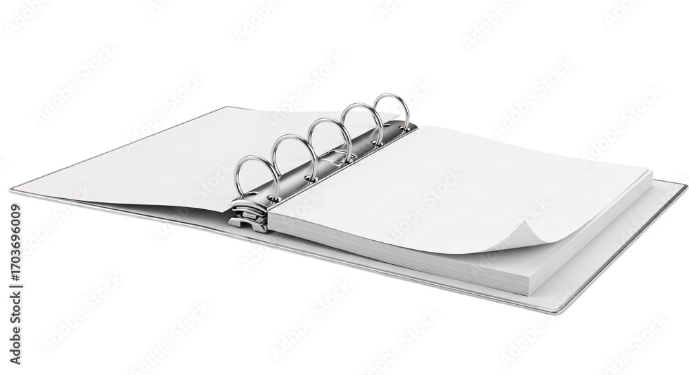 Wall mural open binder with blank paper isolated on transparent background