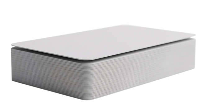 Stack of blank white cards isolated on transparent background